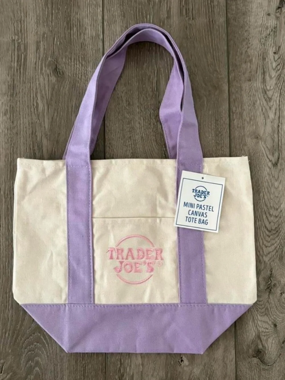 Mini Pastel Trader Joe’s Canvas Tote Bag - Pink, Lavender, Mint, Aqua - Picture 4 of 5